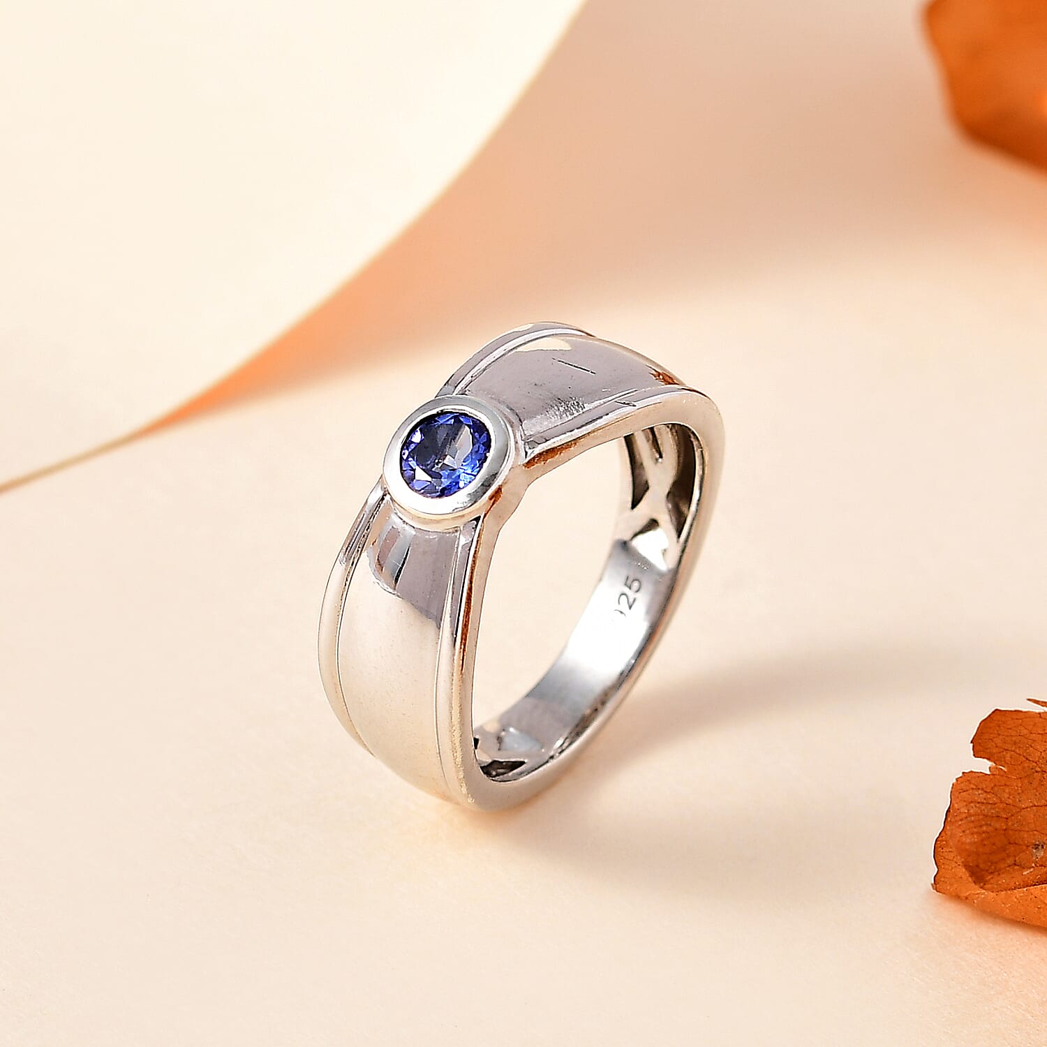 AAA Tanzanite Solitaire Ring in Platinum Overlay Sterling Silver