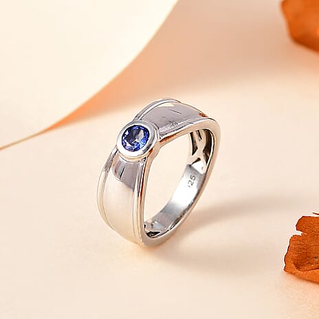 D'Joy AAA Tanzanite Solitaire Ring in Platinum Overlay Sterling Silver