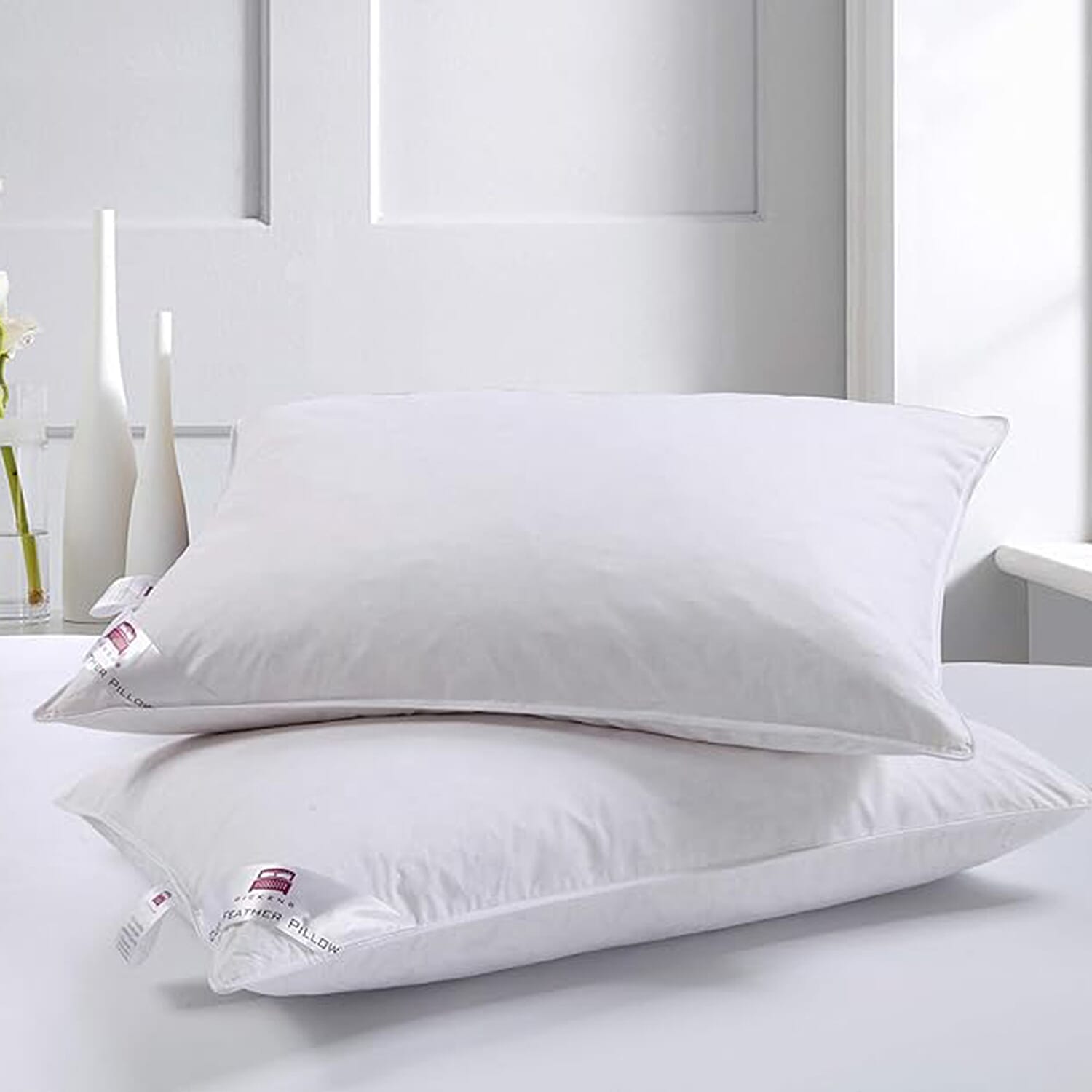 Set of 2 Scandanavian Classic Duck Feather and Down Pillows - White