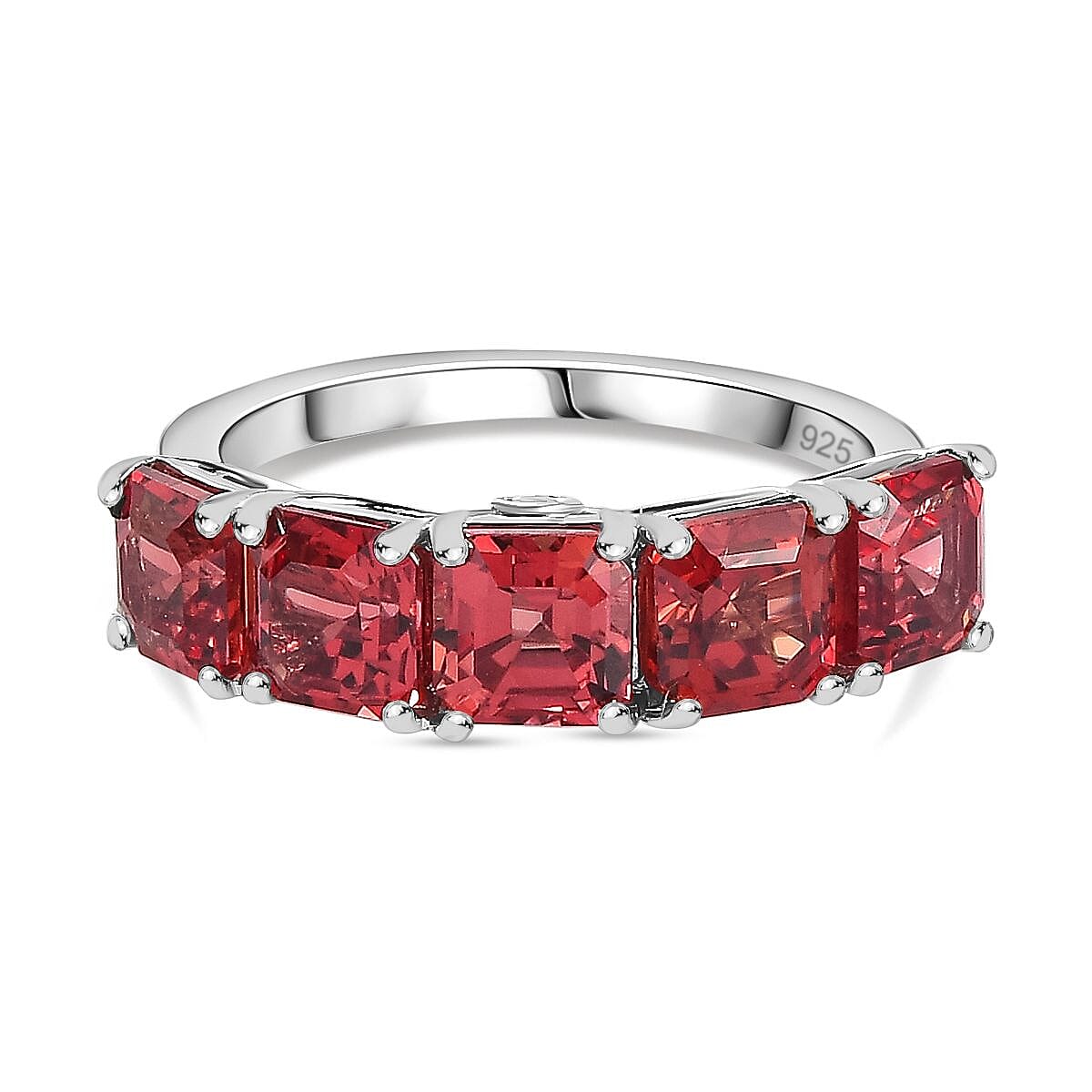 Lab Created Padparadscha Sapphire & Natural Zircon 7 Stone Band Ring in Platinum Overlay Sterling Silver 4.54 Ct