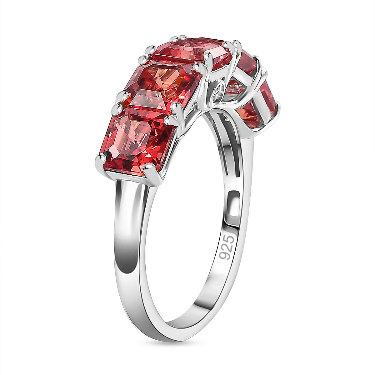 Lab Created Padparadscha Sapphire & Natural Zircon 7 Stone Band Ring in Platinum Overlay Sterling Silver 4.54 Ct