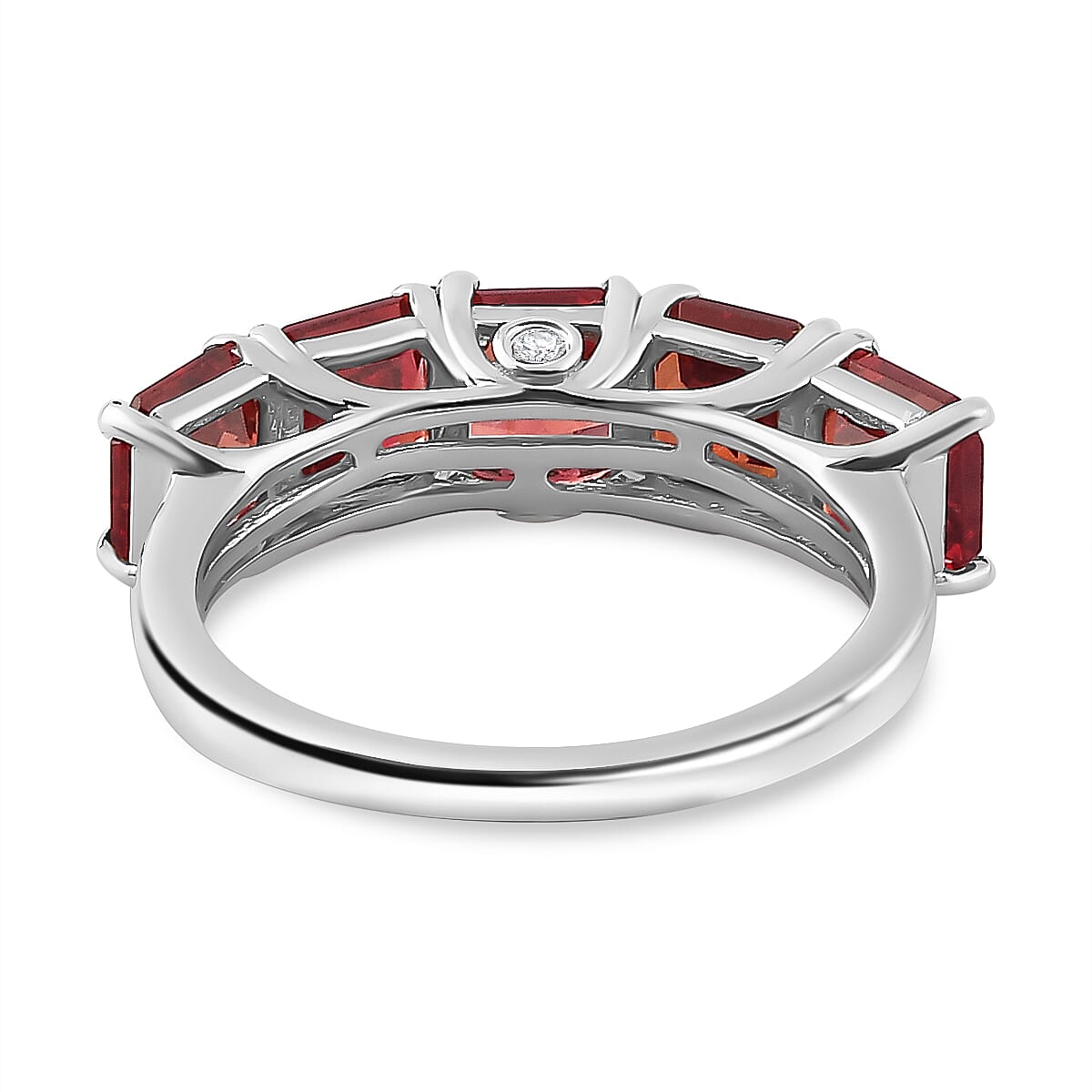 Lab Created Padparadscha Sapphire & Natural Zircon 7 Stone Band Ring in Platinum Overlay Sterling Silver 4.54 Ct
