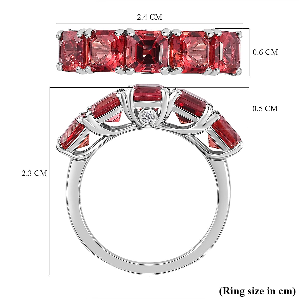 Lab Created Padparadscha Sapphire & Natural Zircon 7 Stone Band Ring in Platinum Overlay Sterling Silver 4.54 Ct