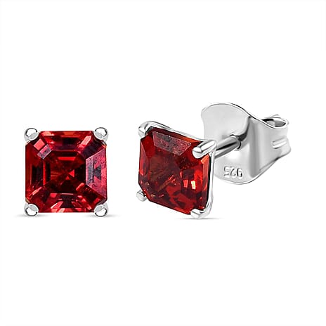 Lab Created Padparadscha Sapphire Solitaire Stud Earrings in Platinum Overlay Sterling Silver 1.90 Ct