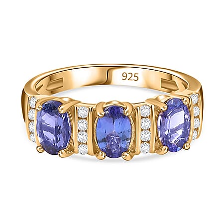AAA Premium Tanzanite and Natural Zircon Trilogy Ring in 18K Vermeil YG Plated Sterling Silver AAA Premium Tanzanite and Natural Zircon Trilogy Ring in 18K Vermeil YG Plated Sterling Silver