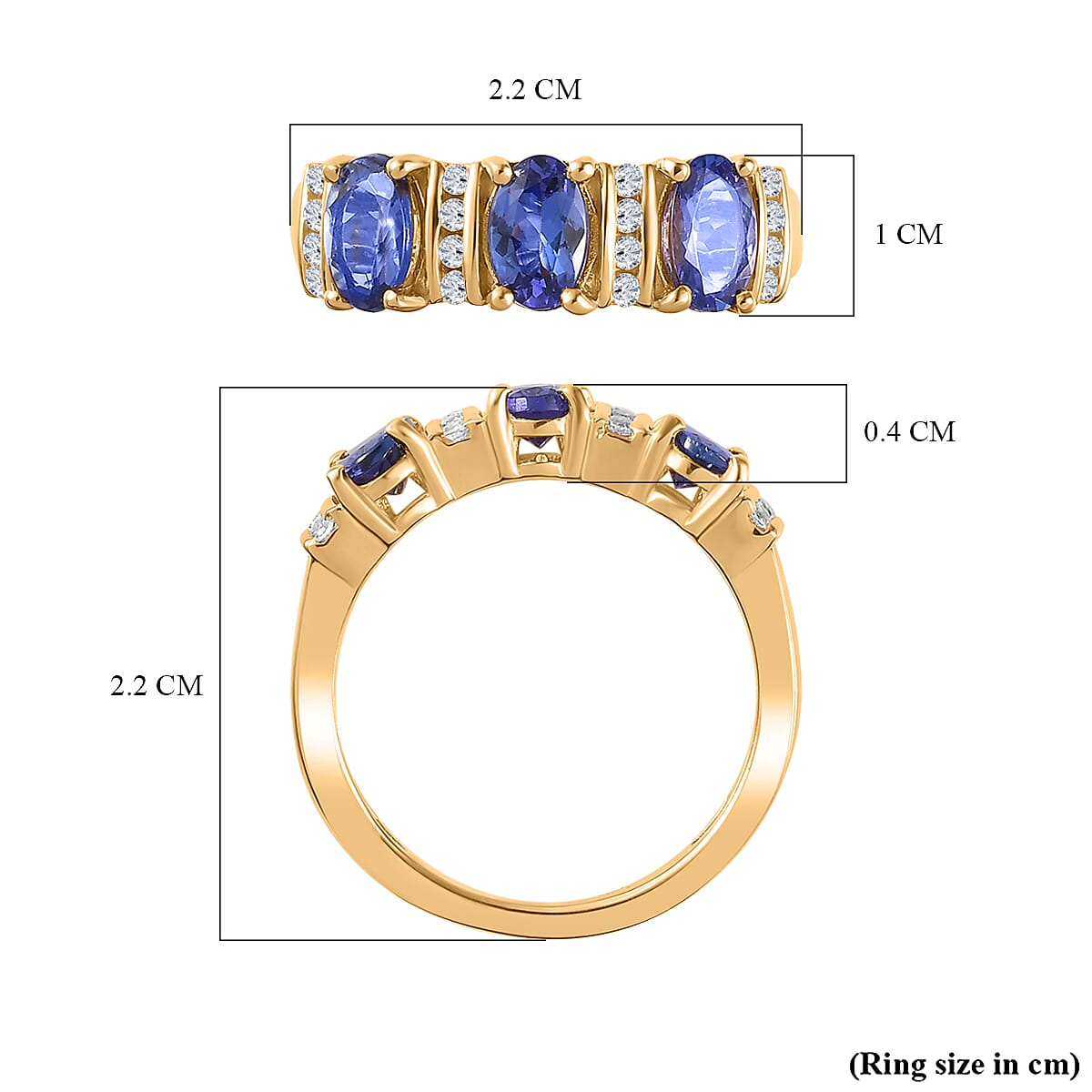 AAA Premium Tanzanite (Ovl) & Natural Zircon Ring in 18K Vermeil YG Plated Sterling Silver 1.65 Ct AAA Premium Tanzanite (Ovl) & Natural Zircon Ring in 18K Vermeil YG Plated Sterling Silver 1.65 Ct