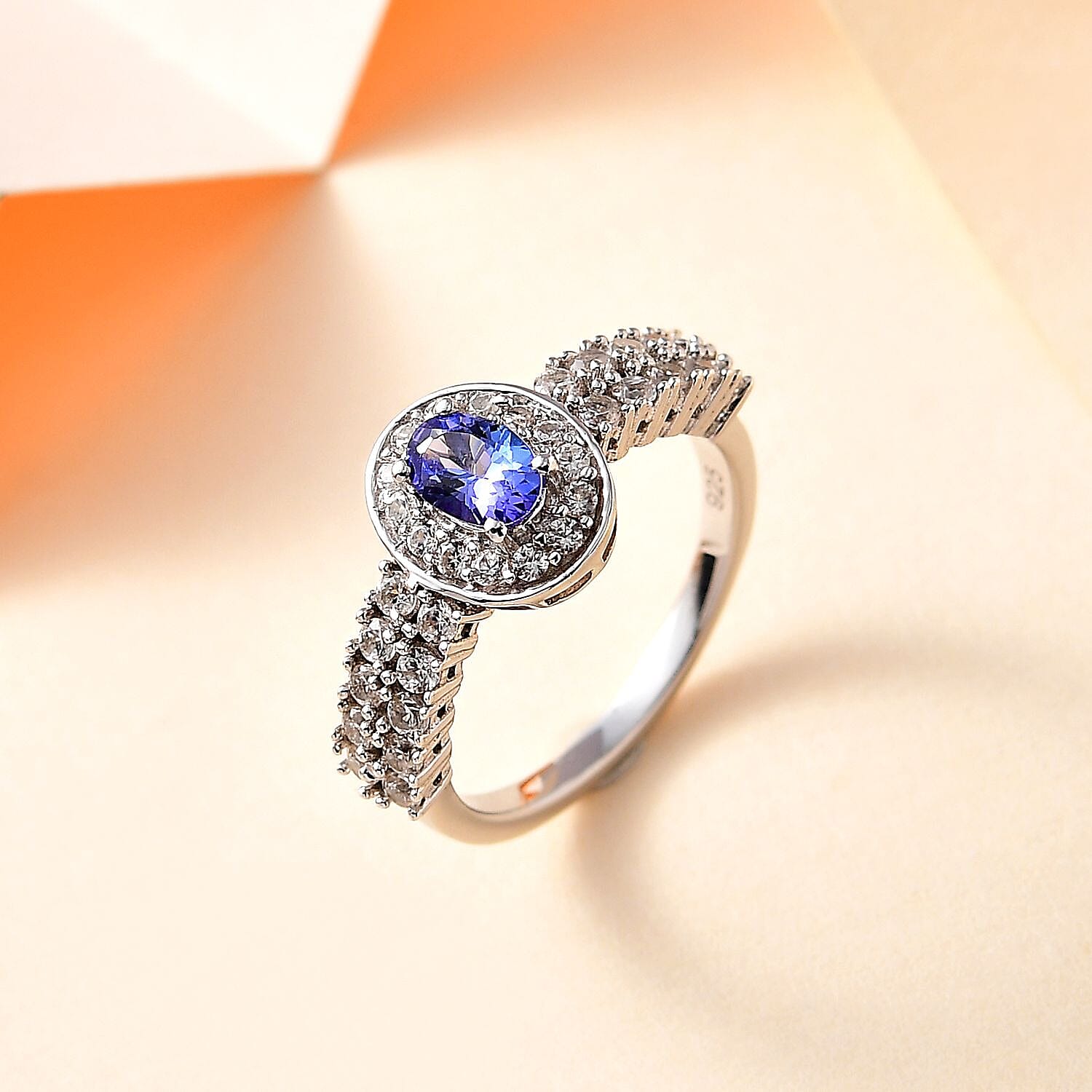 AAA Tanzanite & Natural Zircon Ring in Platinum Overlay Sterling Silver 1.35 Ct