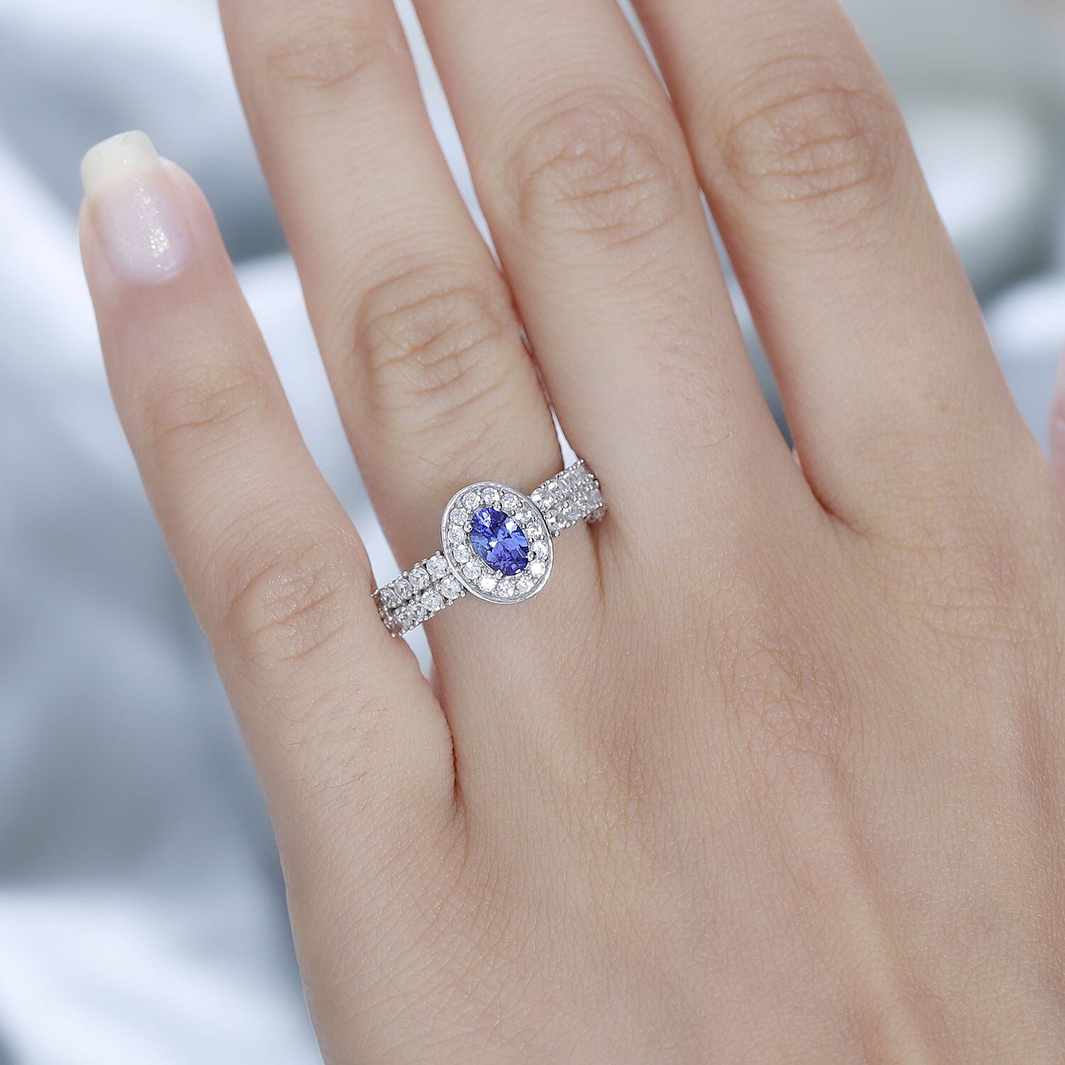 AAA Tanzanite & Natural Zircon Ring in Platinum Overlay Sterling Silver 1.35 Ct