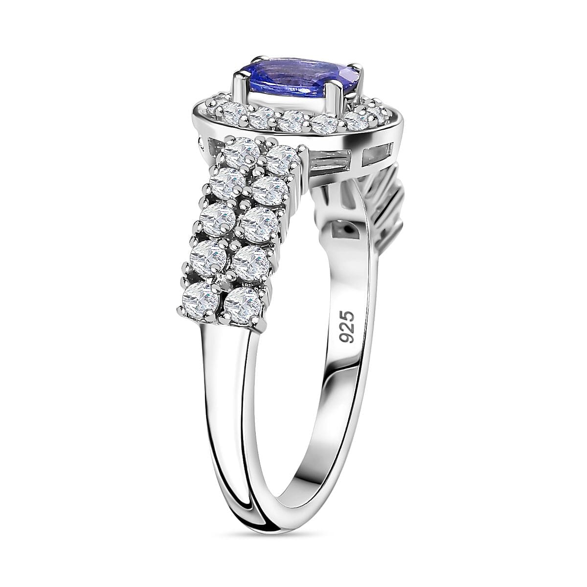 AAA Tanzanite & Natural Zircon Ring in Platinum Overlay Sterling Silver 1.35 Ct