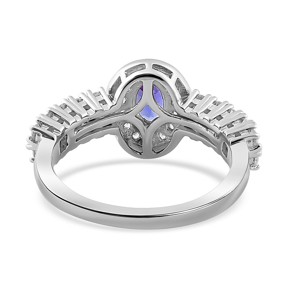 AAA Tanzanite & Natural Zircon Ring in Platinum Overlay Sterling Silver 1.35 Ct