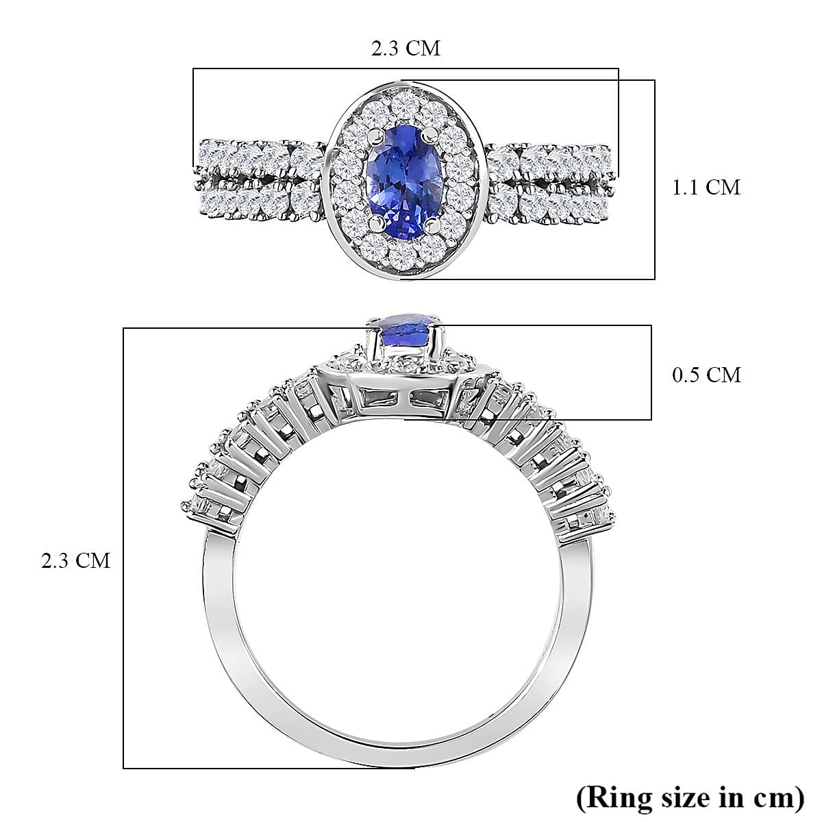 AAA Tanzanite & Natural Zircon Ring in Platinum Overlay Sterling Silver 1.35 Ct