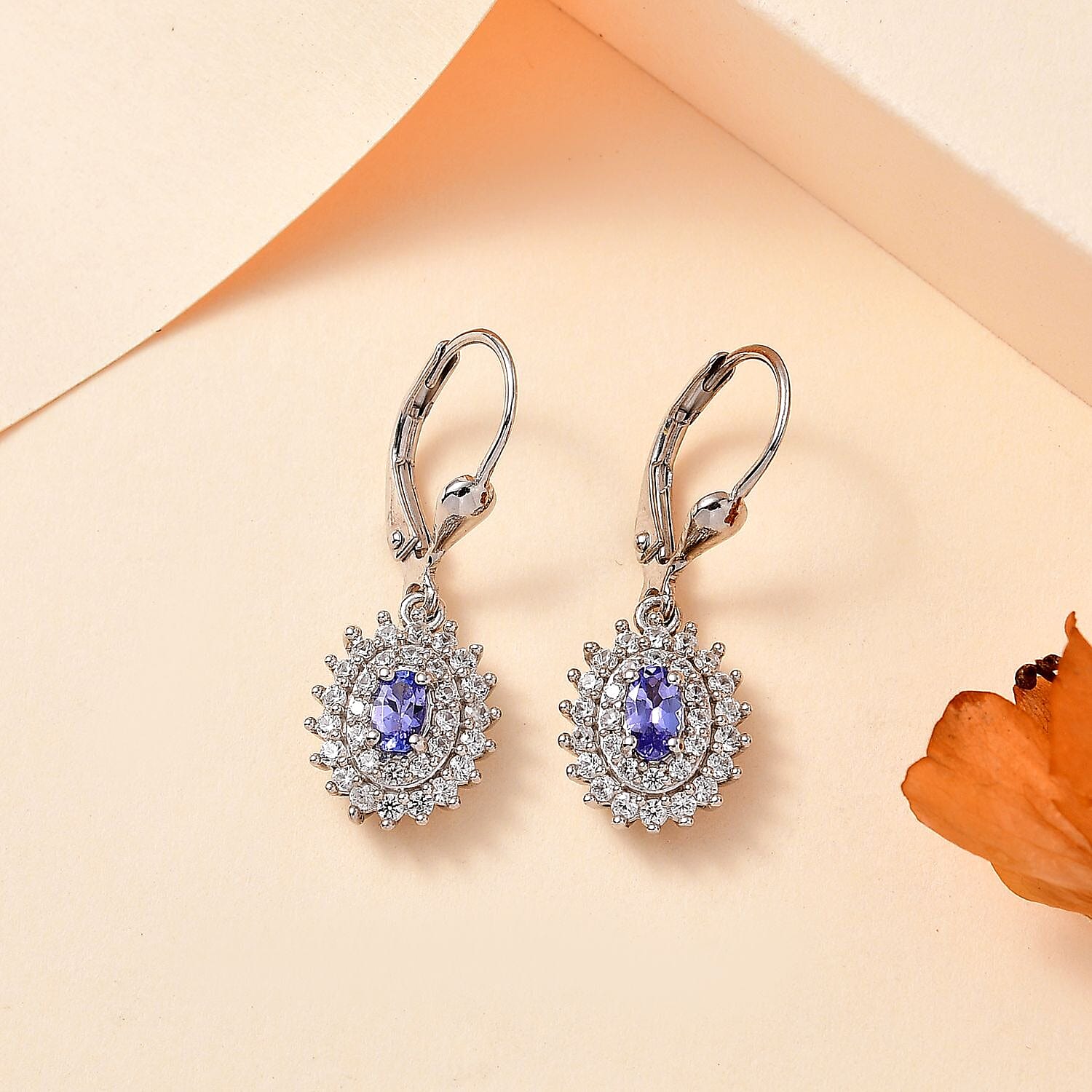 Premium Tanzanite & Natural Zircon Lever Back Earrings in Platinum Overlay Sterling Silver 1.43 Ct.