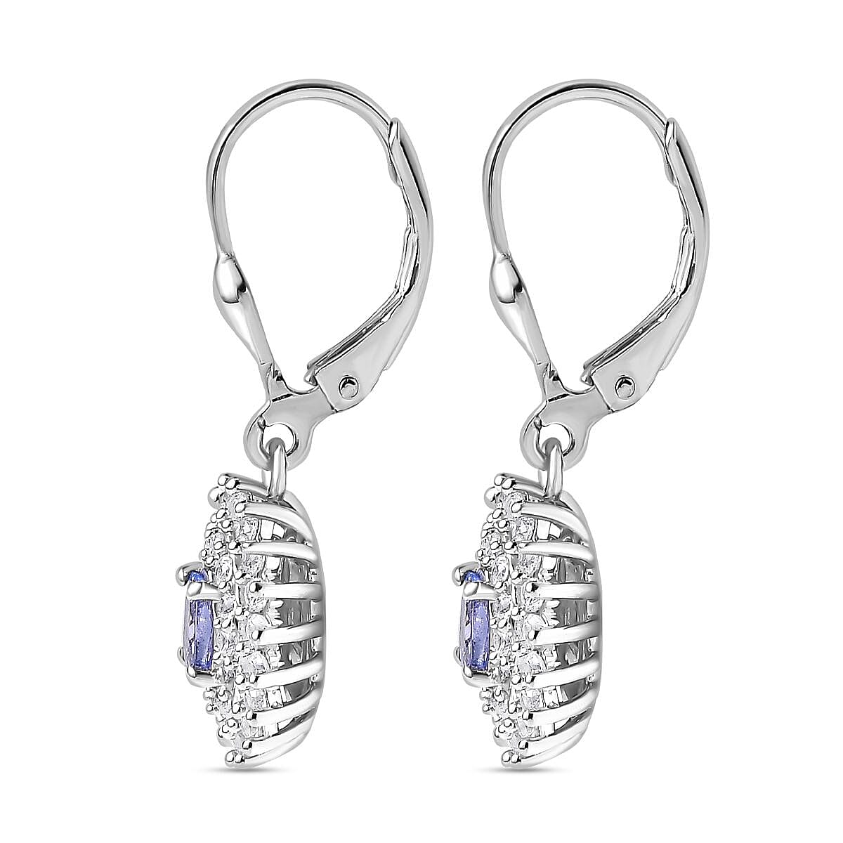 Premium Tanzanite & Natural Zircon Lever Back Earrings in Platinum Overlay Sterling Silver 1.43 Ct.
