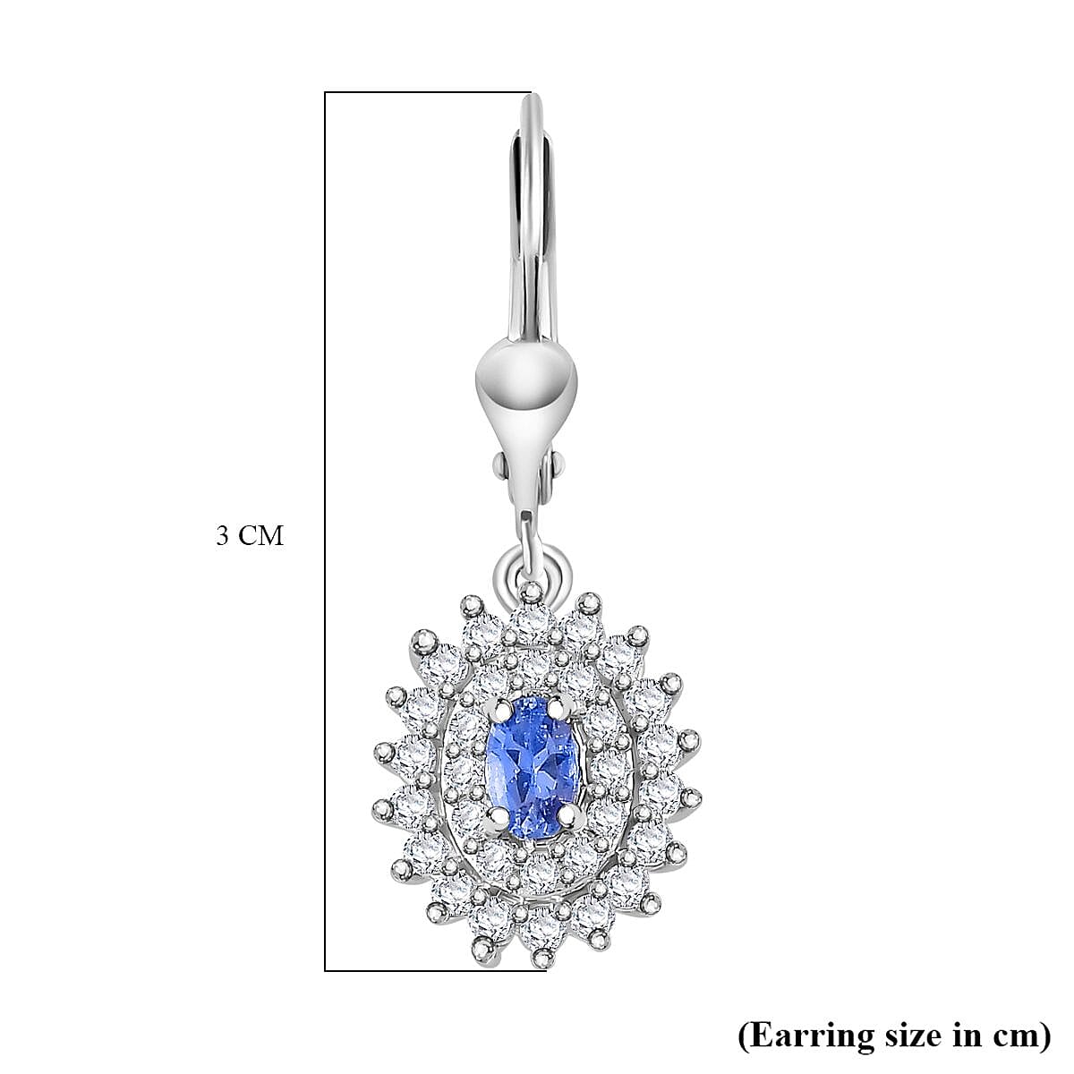 Premium Tanzanite & Natural Zircon Lever Back Earrings in Platinum Overlay Sterling Silver 1.43 Ct.