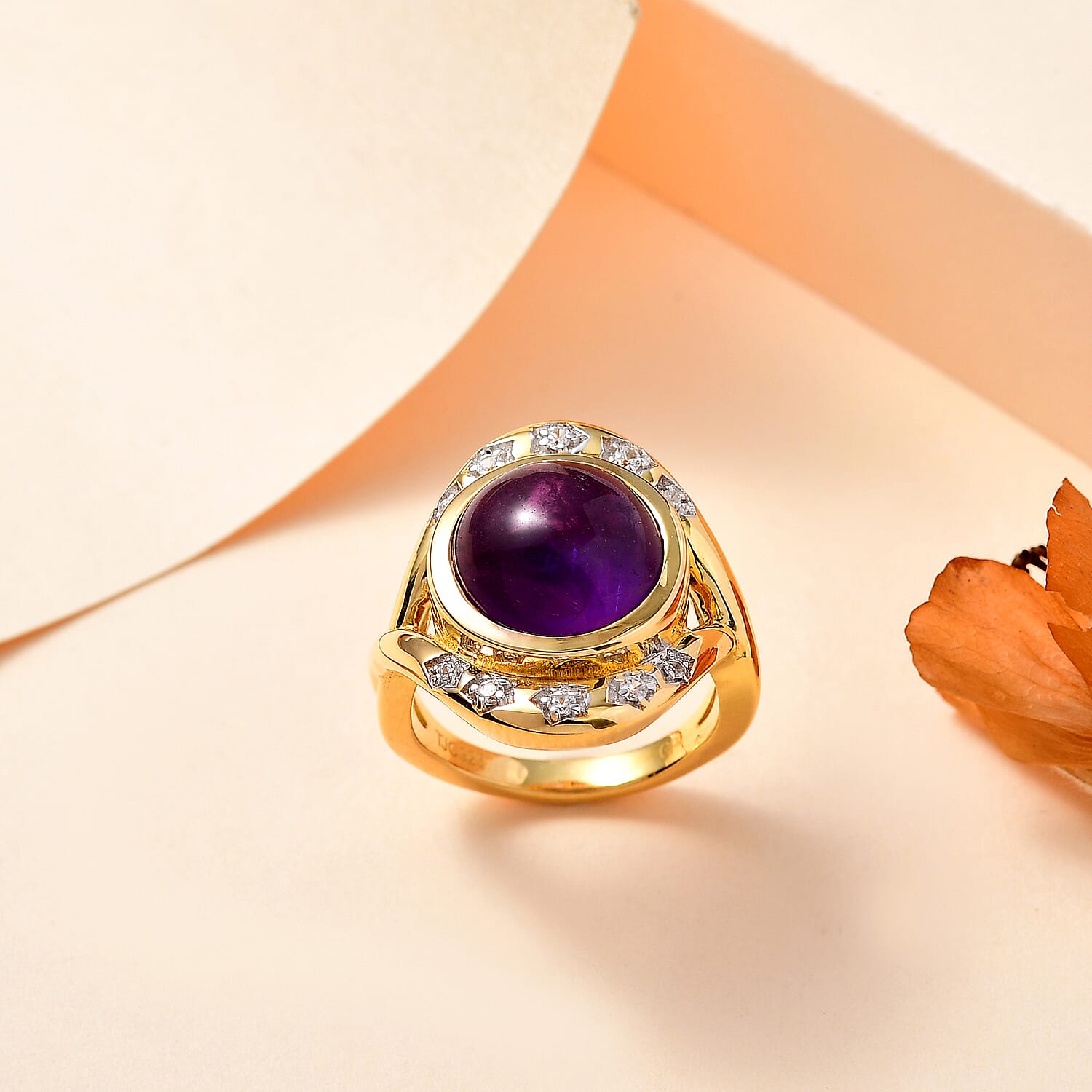 GP Celestial Dream Collection - Amethyst & Natural Zircon Ring in 18K Vermeil YG Plated Sterling Silver 7.37 Ct, Silver Wt. 6.90 Gms
