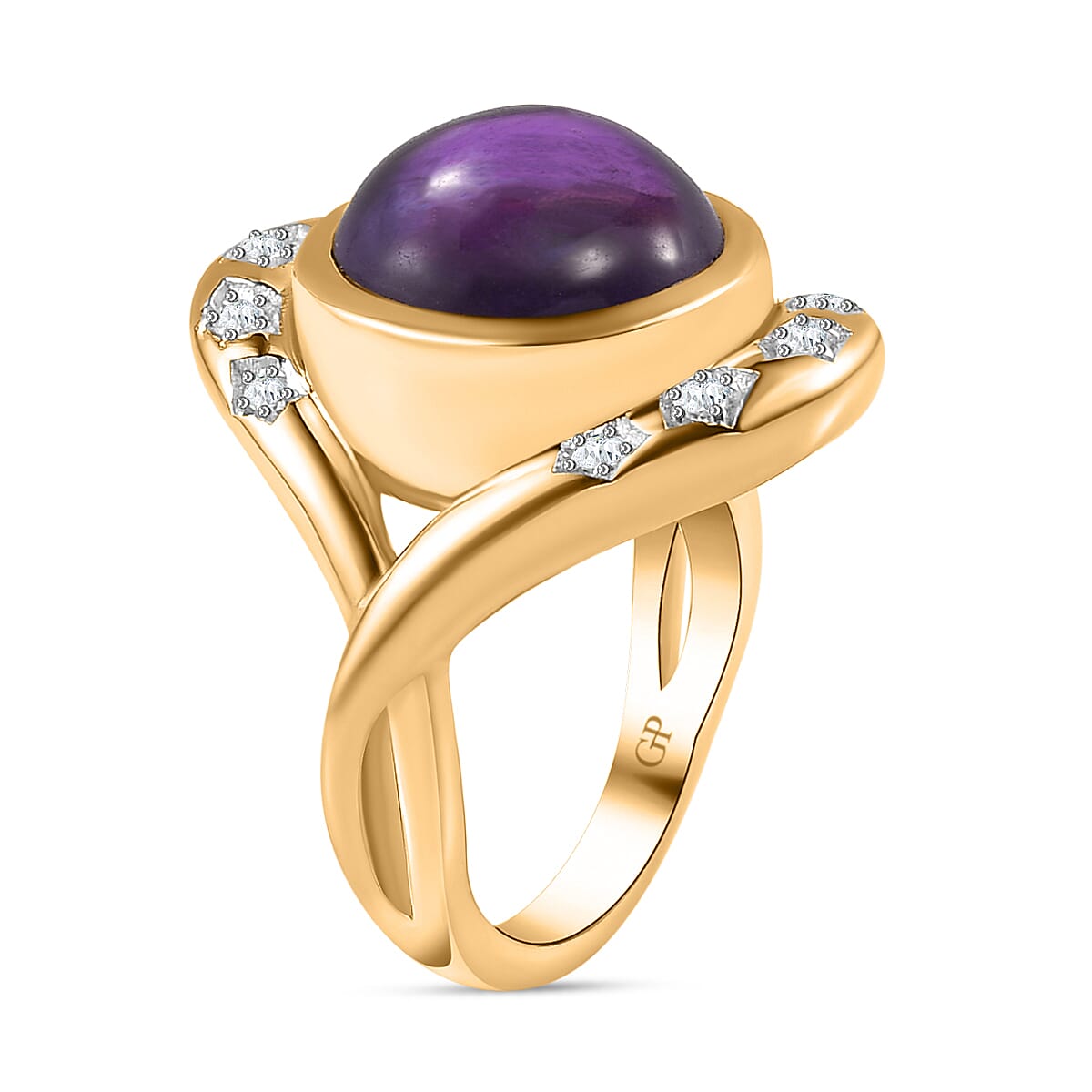 GP Celestial Dream Collection - Amethyst & Natural Zircon Ring in 18K Vermeil YG Plated Sterling Silver 7.37 Ct, Silver Wt. 6.90 Gms