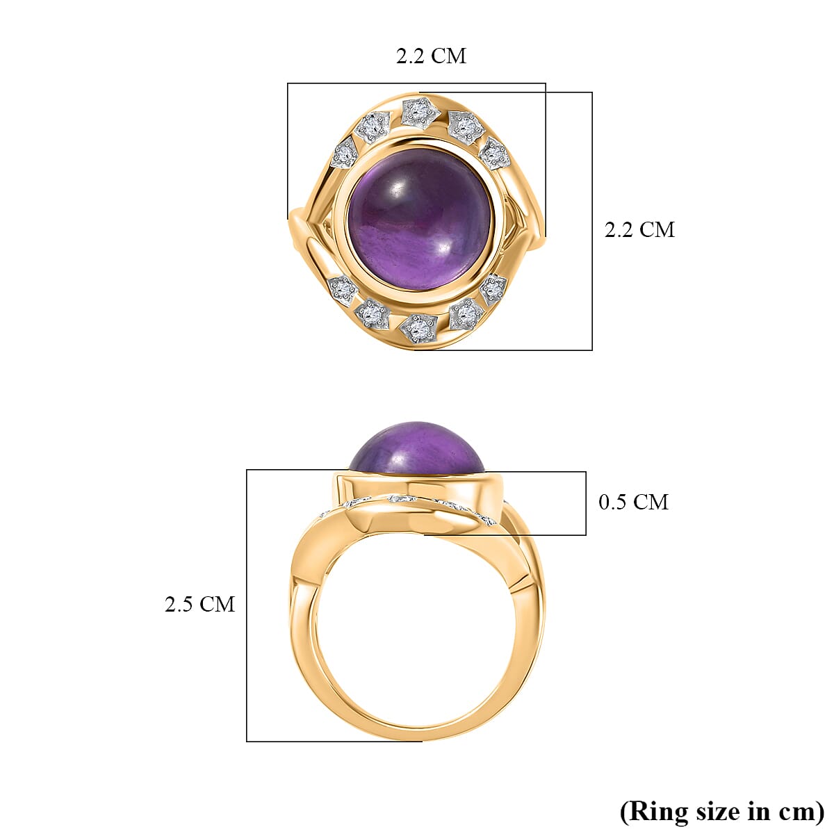 GP Celestial Dream Collection - Amethyst & Natural Zircon Ring in 18K Vermeil YG Plated Sterling Silver 7.37 Ct, Silver Wt. 6.90 Gms
