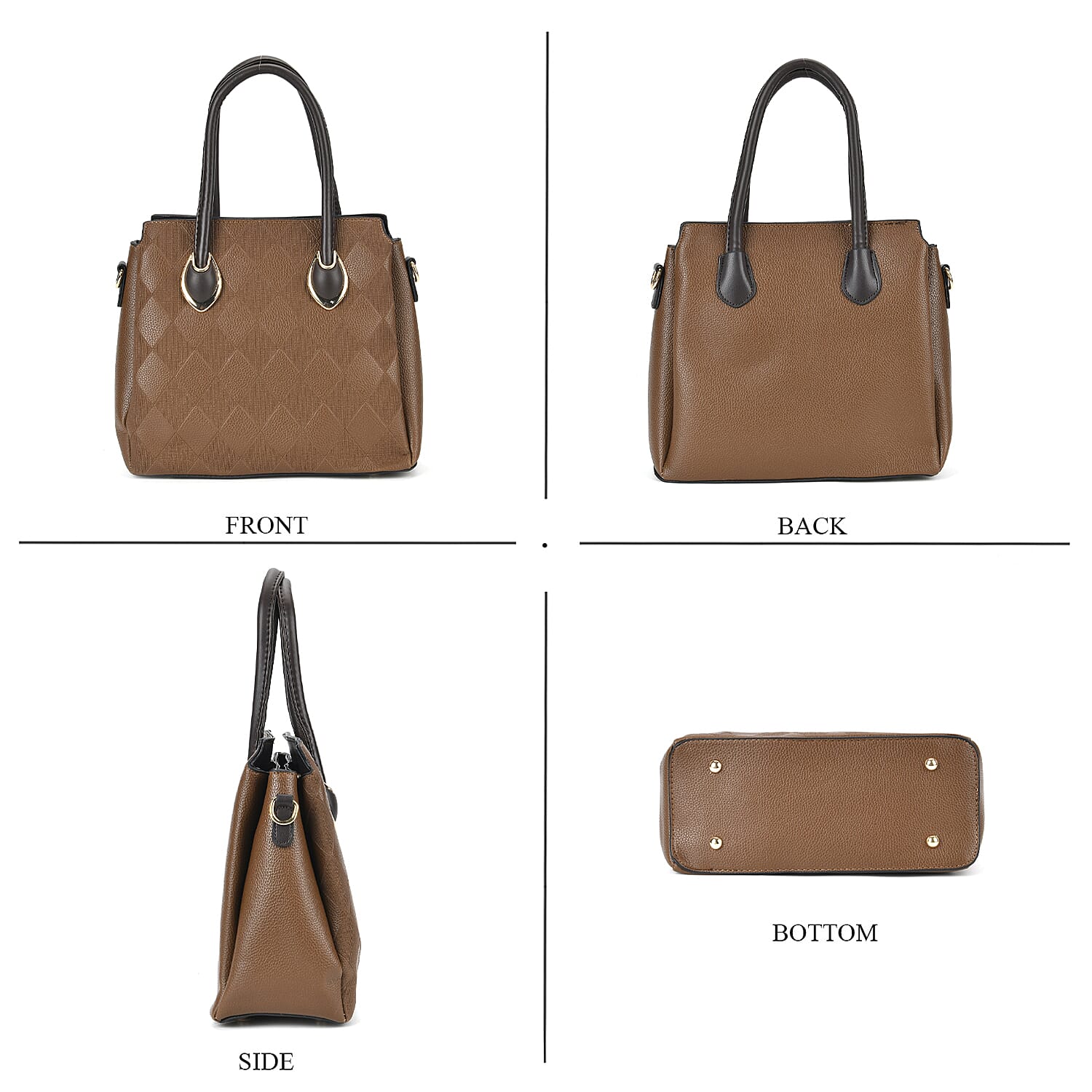 Embossed Rhomboid Handbag with Detachable Shoulder Strap - Coin Bag - Brown