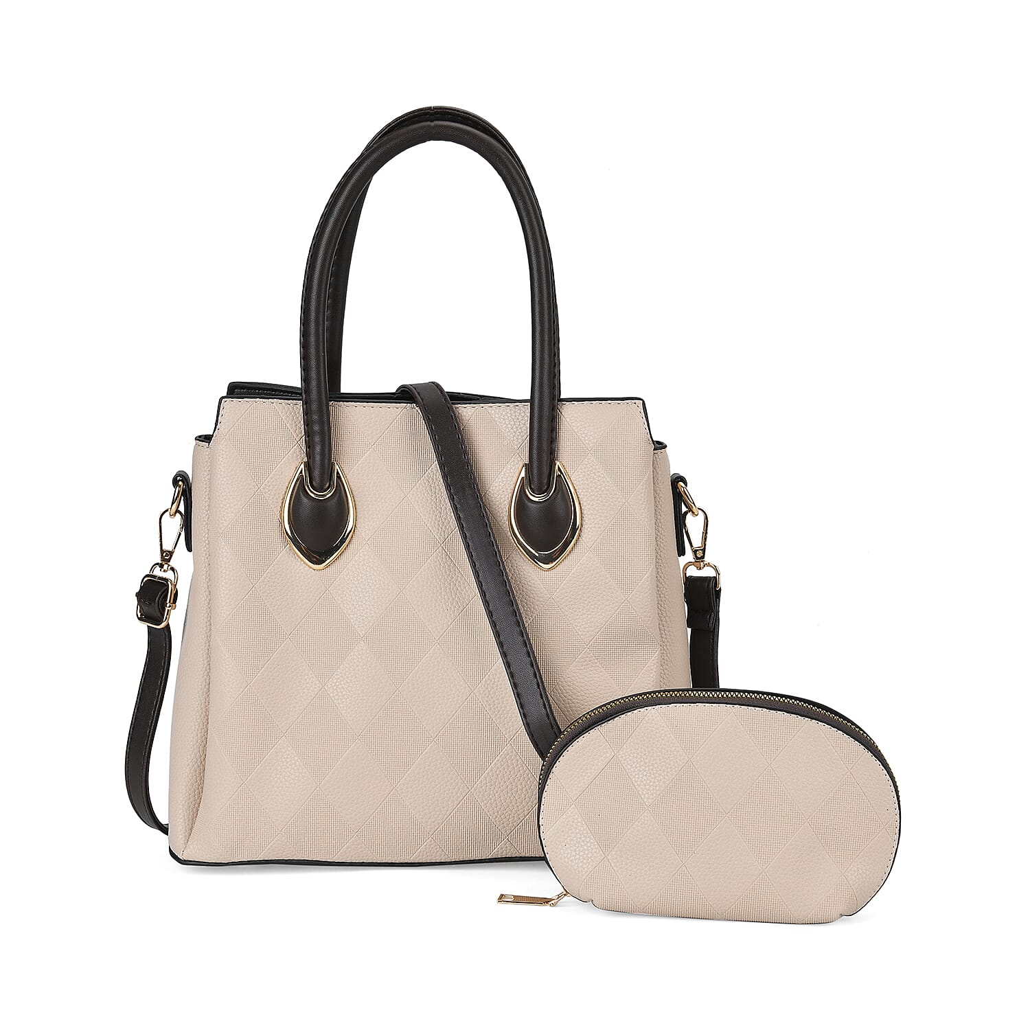 Embossed Rhomboid Handbag with Detachable Shoulder Strap - Coin Bag - Khaki