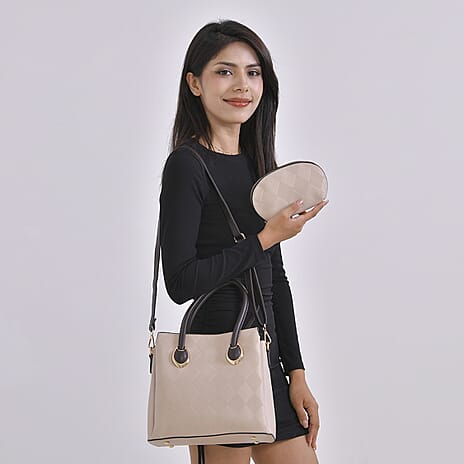 Embossed Rhomboid Handbag with Detachable Shoulder Strap - Coin Bag - Khaki