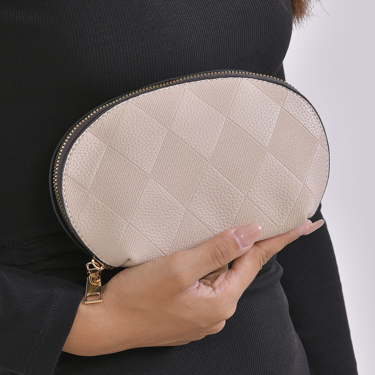 Embossed Rhomboid Handbag with Detachable Shoulder Strap - Coin Bag - Khaki