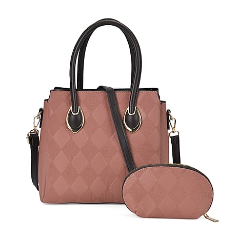 Embossed Rhomboid Handbag with Detachable Shoulder Strap - Coin Bag - Pink