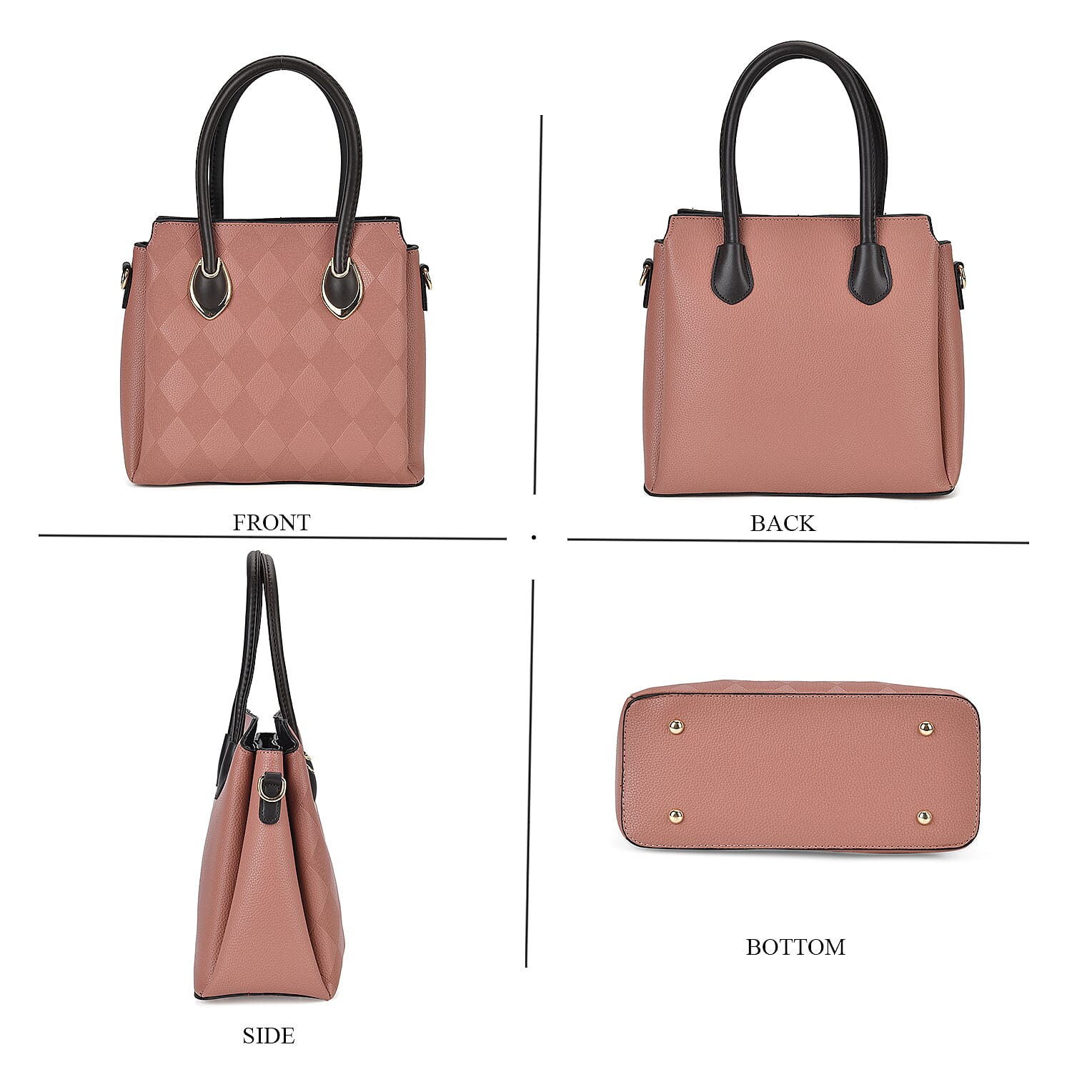 Embossed Rhomboid Handbag with Detachable Shoulder Strap - Coin Bag - Pink