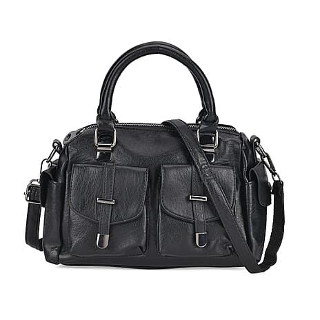 Multi-Pocket Handbag with Detachable Shoulder Strap - Black