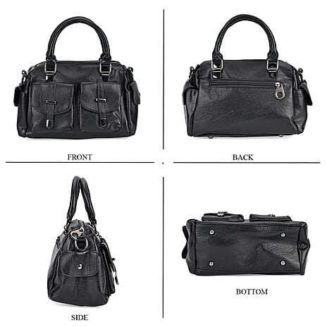 PU Patterned Crossbody Bag (Size 28x14x16 cm) - Black & Black