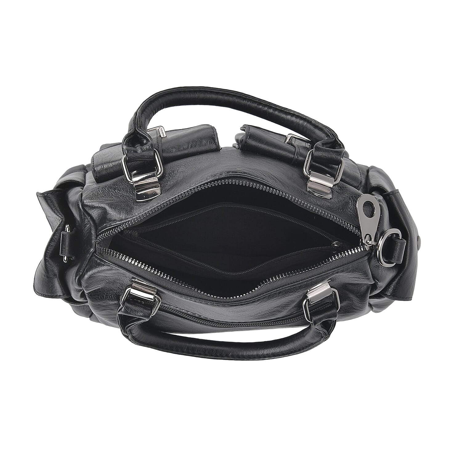 Multi-Pocket Handbag with Detachable Shoulder Strap - Black