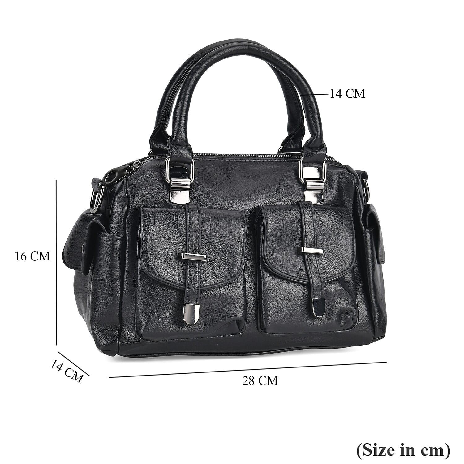 Multi-Pocket Handbag with Detachable Shoulder Strap - Black