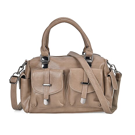 Multi-Pocket Handbag with Detachable Shoulder Strap - Khaki