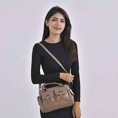 Multi-Pocket Handbag with Detachable Shoulder Strap - Khaki