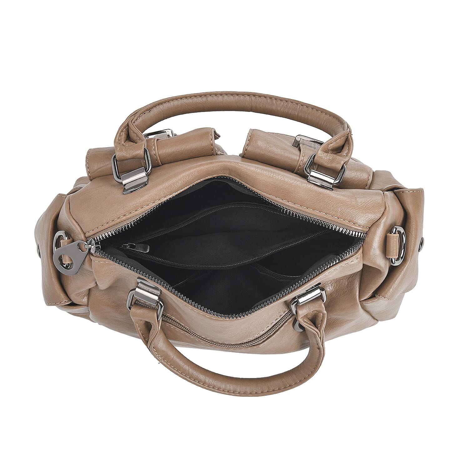 Multi-Pocket Handbag with Detachable Shoulder Strap - Khaki