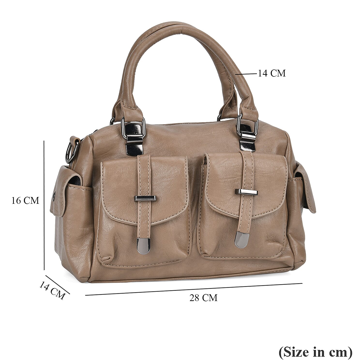 Multi-Pocket Handbag with Detachable Shoulder Strap - Khaki