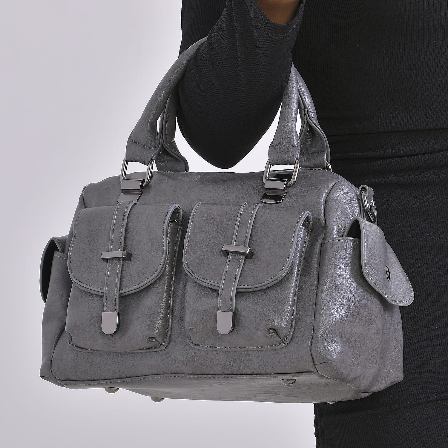 PU Patterned Crossbody Bag (Size 28x14x16 cm) - Grey & Black