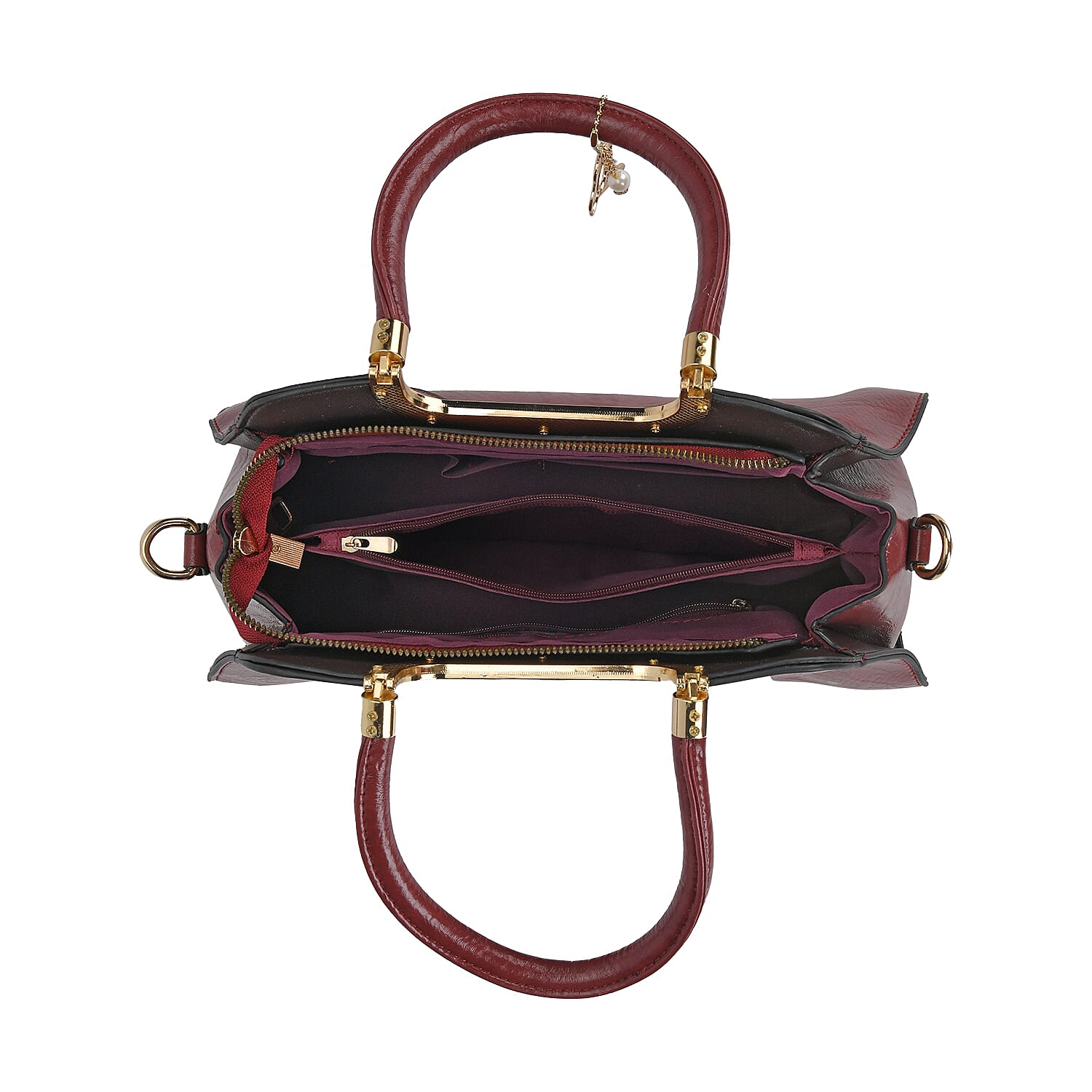 PU Patterned Crossbody Bag (Size 31x13x21 cm) - Burgundy & Black