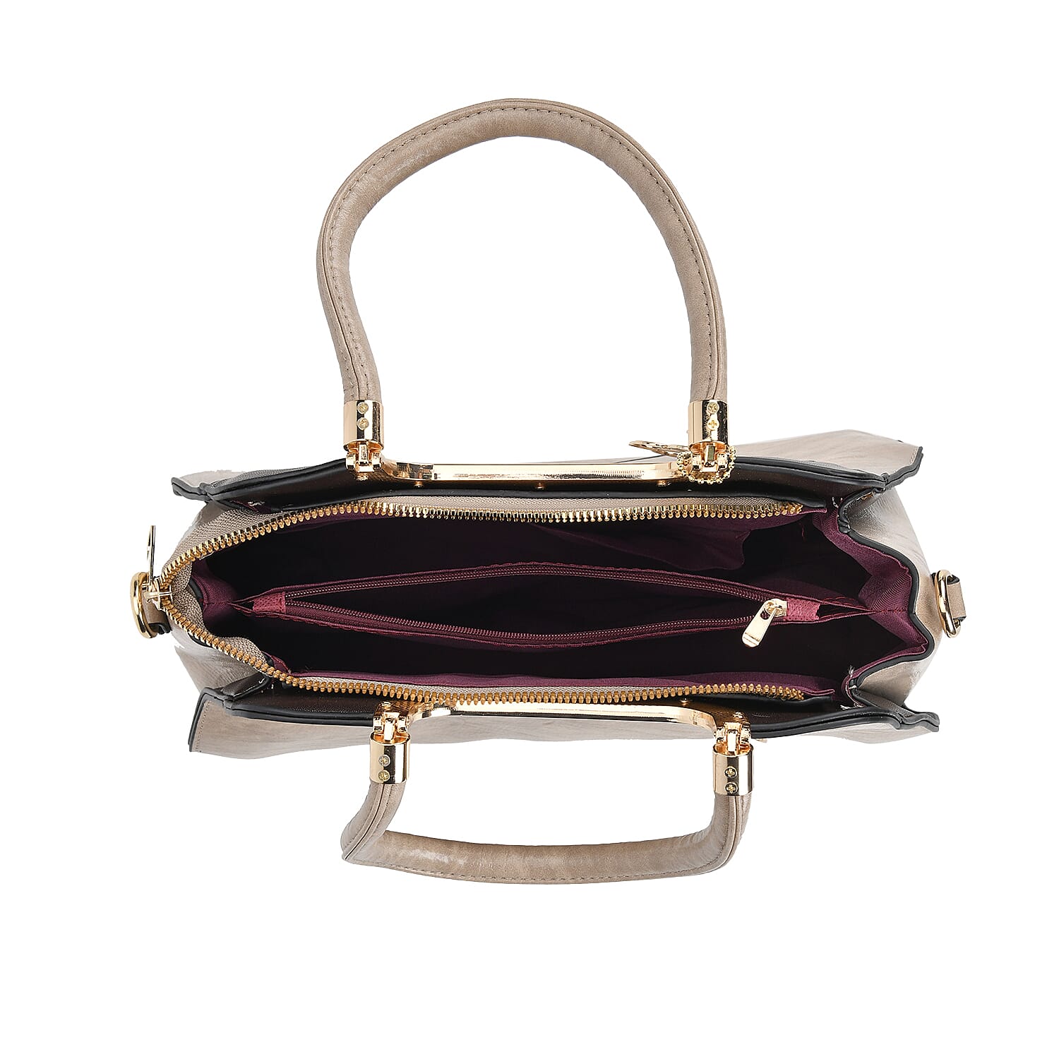 Leatherette Crossbody Bag with Four-Leaf Clover Hanging - Khaki