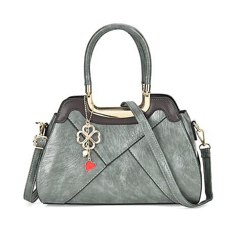 Leatherette Crossbody Bag with Four-Leaf Clover Hanging - Green