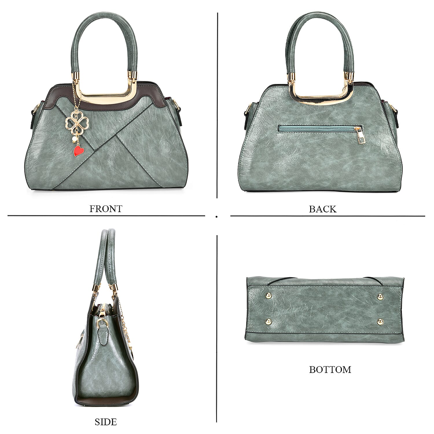 Leatherette Crossbody Bag with Four-Leaf Clover Hanging - Green