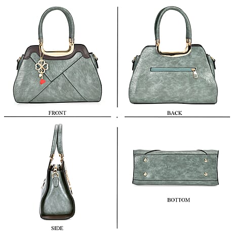 Leatherette Crossbody Bag with Four-Leaf Clover Hanging - Green