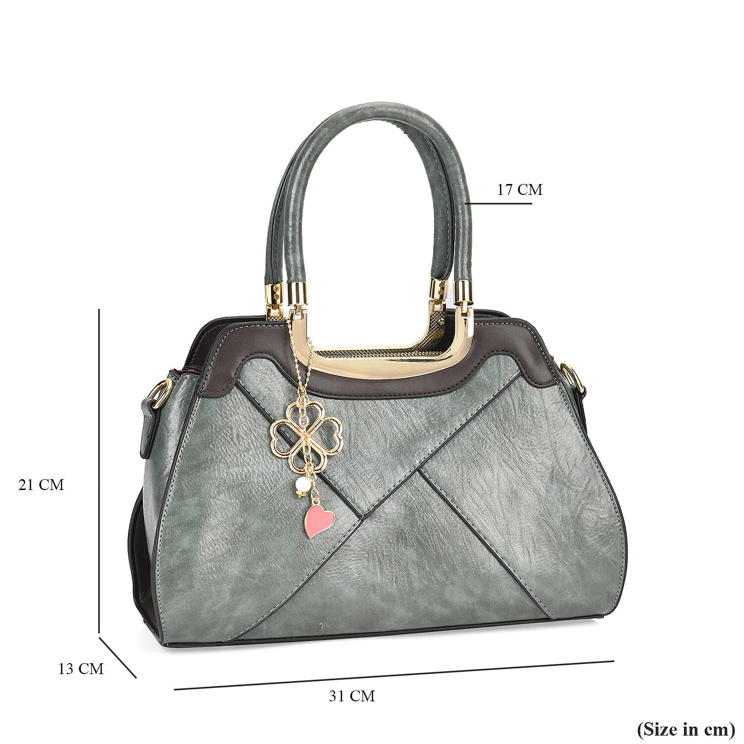 Leatherette Crossbody Bag with Four-Leaf Clover Hanging - Green