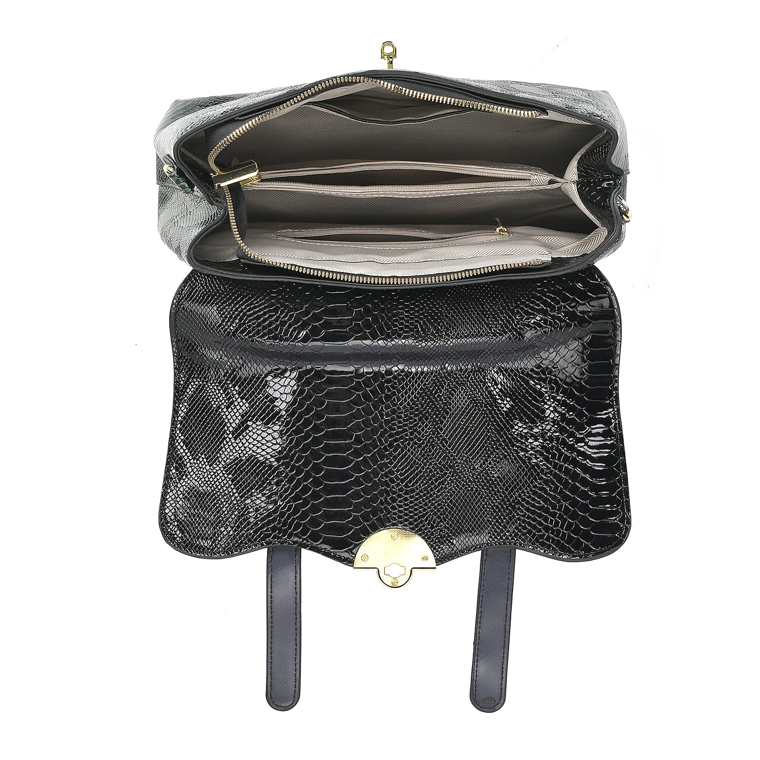 Designer Inspired- Elegant Snake-Print Embossed Satchel Handbag - Grey