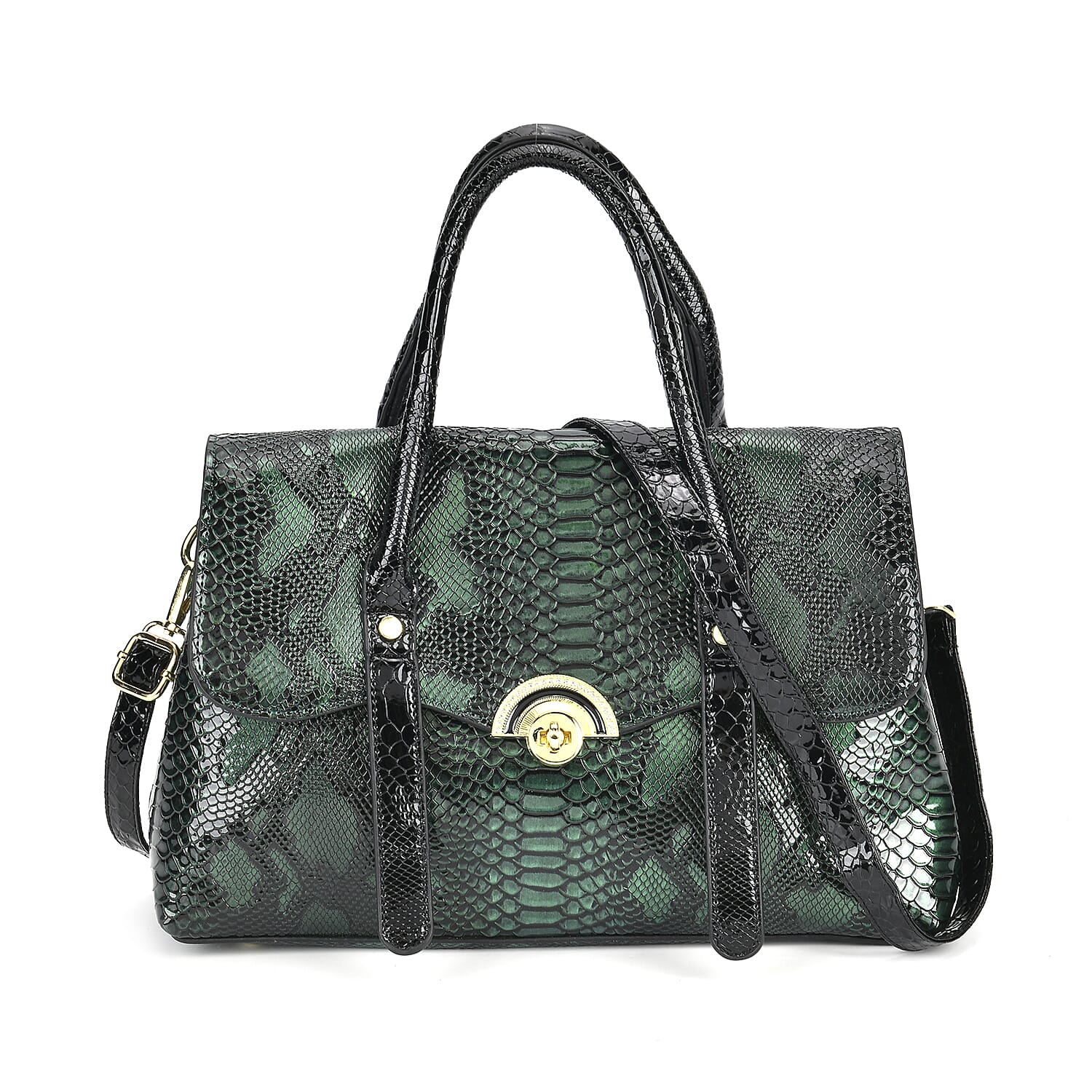 PU Snake Print Crossbody Bag (Size 33x13x20 cm) - Green & Green