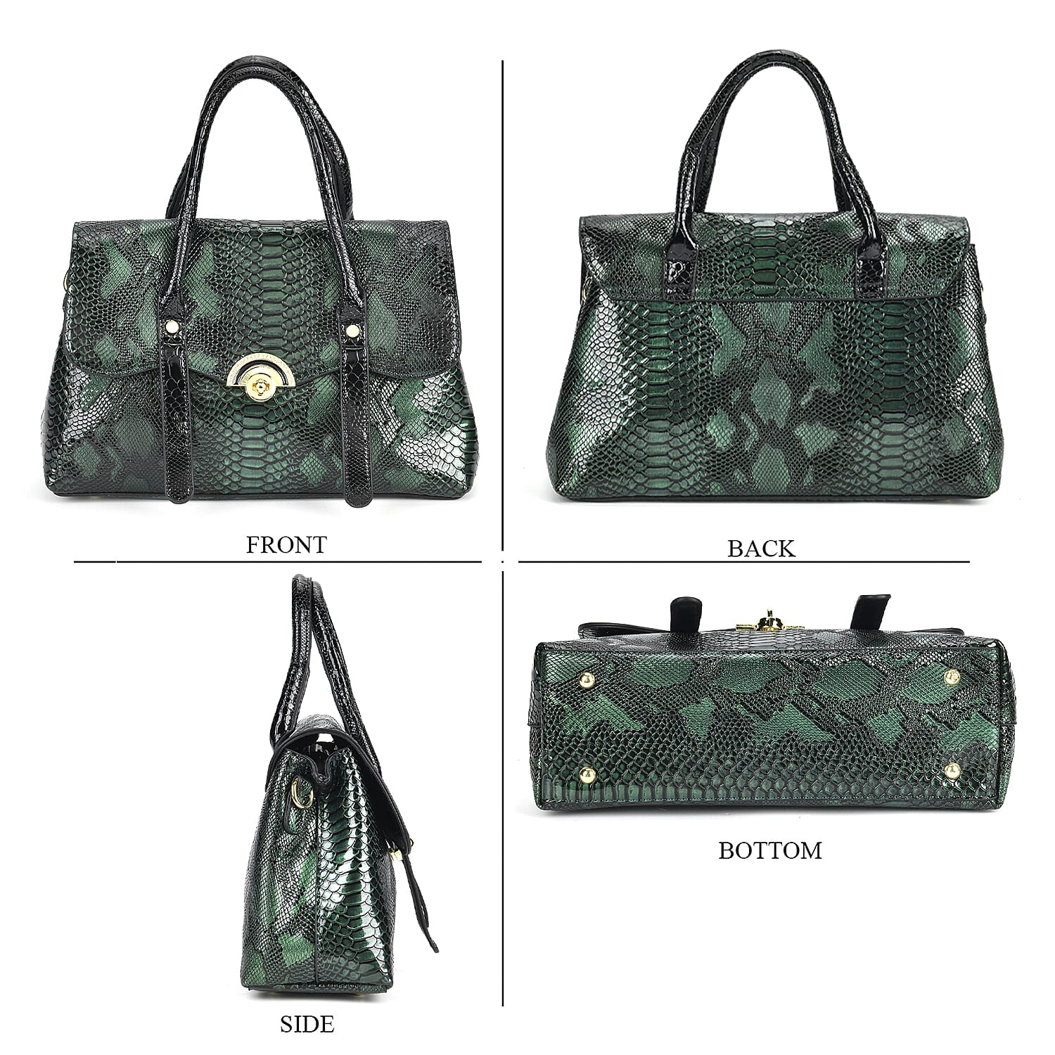 PU Snake Print Crossbody Bag (Size 33x13x20 cm) - Green & Green