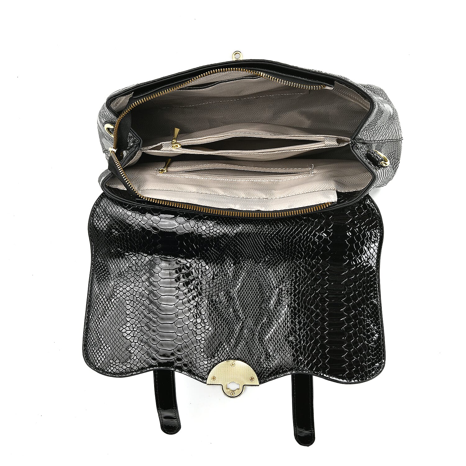 Designer Inspired- Elegant Snake-Print Embossed Satchel Handbag - Grey