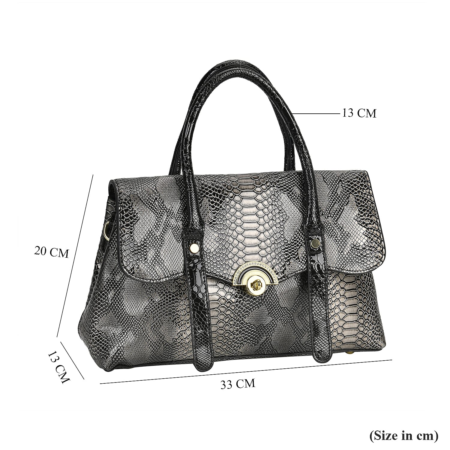 Designer Inspired- Elegant Snake-Print Embossed Satchel Handbag - Grey