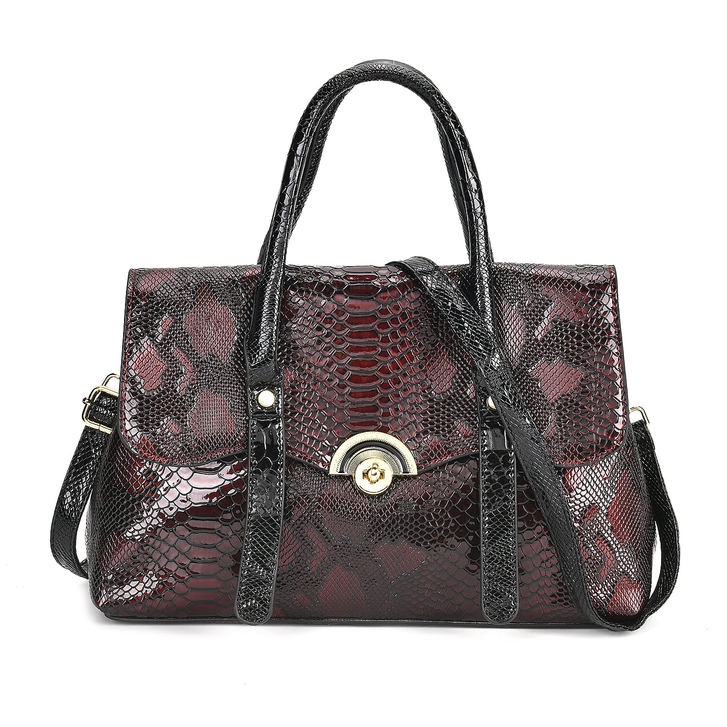Designer Inspired- Elegant Snake-Print Embossed Satchel Handbag - Grey