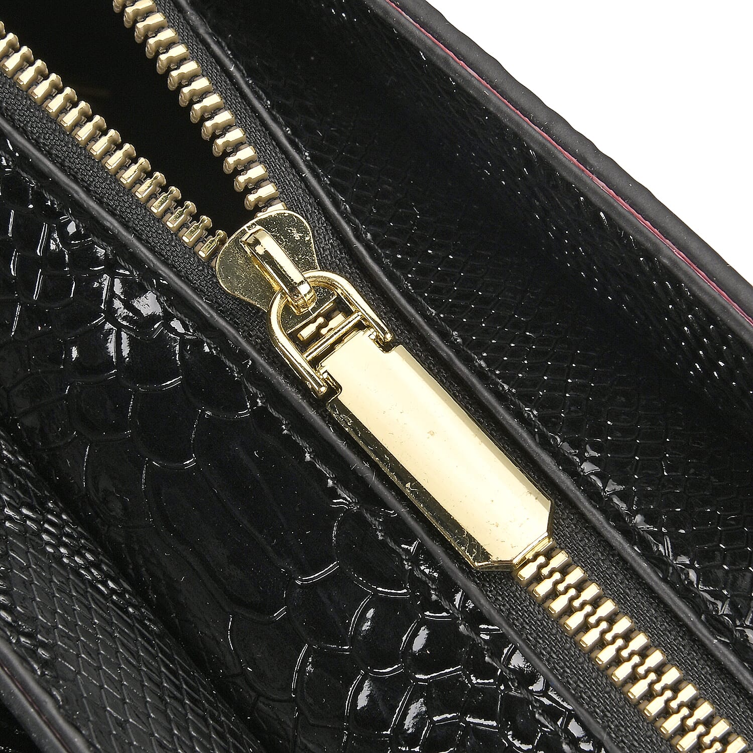 Designer Inspired- Elegant Croc-Embossed Satchel Handbag - Black