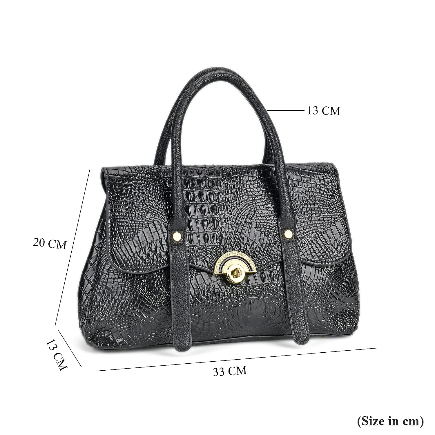 Designer Inspired- Elegant Croc-Embossed Satchel Handbag - Black